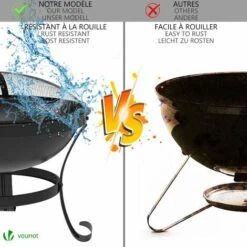 VOUNOT Brasero Exterior 55 Cm Cuenco De Fuego Negro Con Atizador, Protector De Chispas, Hoguera Jardín Para Terraza Camping Fiesta -Mano Mano Ventas 37855257 4