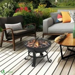 VOUNOT Brasero Exterior 55 Cm Cuenco De Fuego Negro Con Atizador, Protector De Chispas, Hoguera Jardín Para Terraza Camping Fiesta -Mano Mano Ventas 37855257 5