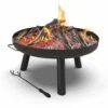 VOUNOT Brasero Exterior 60 Cm Cuenco De Fuego Negro Con Trípode Y Asas, Hoguera Jardín Para Terraza Camping Fiesta