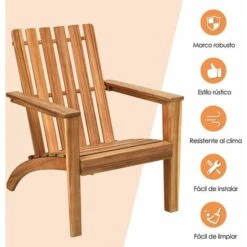 COSTWAY Silla De Jardín Sillón De Madera Taburete Con Apoyabrazos Asiento 68x73x85cm -Mano Mano Ventas 38745484 4
