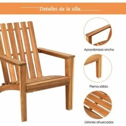 COSTWAY Silla De Jardín Sillón De Madera Taburete Con Apoyabrazos Asiento 68x73x85cm -Mano Mano Ventas 38745484 5