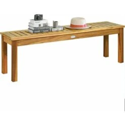 COSTWAY Banco De Madera De Acacia Para Patio, Banco Sin Respaldo De Exterior Con Asiento De Listones (sin Barra De Conexión)