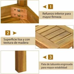 COSTWAY Banco De Madera De Acacia Para Patio, Banco Sin Respaldo De Exterior Con Asiento De Listones (sin Barra De Conexión) -Mano Mano Ventas 38746028 3
