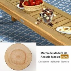 COSTWAY Banco De Madera De Acacia Para Patio, Banco Sin Respaldo De Exterior Con Asiento De Listones (sin Barra De Conexión) -Mano Mano Ventas 38746028 4