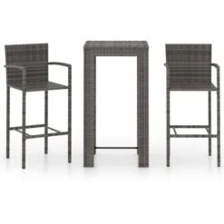 Set Muebles Bar Jardín 3 Pzas Ratán Sintético Reposabrazos Gris VidaXL