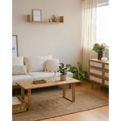 Mesa De Centro De Madera Maciza Acabado Roble Oscuro De 120x60cm -Mano Mano Ventas 41413417 3