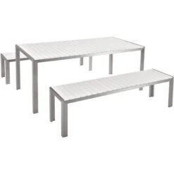 Conjunto De Comedor De Jardín Con Mesa Rectangular Blanco 2 Bancos Marco De Aluminio Nardo
