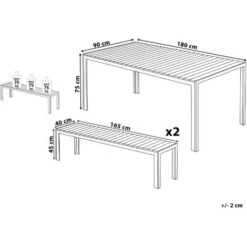 Conjunto De Comedor De Jardín Con Mesa Rectangular Blanco 2 Bancos Marco De Aluminio Nardo -Mano Mano Ventas 4151935 3