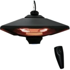OUTSUNNY Estufa Colgante De Techo Tipo Calefactor Para Terraza Radiante Halógeno Con Control Remoto Luz LED Para Interior Y Exterior 1000/2000W 43x43x25cm