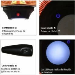 OUTSUNNY Estufa Colgante De Techo Tipo Calefactor Para Terraza Radiante Halógeno Con Control Remoto Luz LED Para Interior Y Exterior 1000/2000W 43x43x25cm -Mano Mano Ventas 4502855 4
