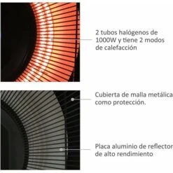 OUTSUNNY Estufa Colgante De Techo Tipo Calefactor Para Terraza Radiante Halógeno Con Control Remoto Luz LED Para Interior Y Exterior 1000/2000W 43x43x25cm -Mano Mano Ventas 4502855 5