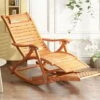 Mecedora De Jardín UNHO, Silla Tumbona Bambú Sillón Reclinable De Bambú Plegable Con Reposapiés Y Masaje De Pies 5 Posición Ajustable Para Terraza Balcón Jardín Patio