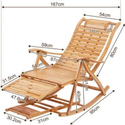 Mecedora De Jardín UNHO, Silla Tumbona Bambú Sillón Reclinable De Bambú Plegable Con Reposapiés Y Masaje De Pies 5 Posición Ajustable Para Terraza Balcón Jardín Patio -Mano Mano Ventas 46790897 4