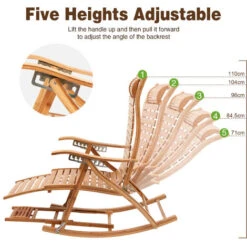 Mecedora De Jardín UNHO, Silla Tumbona Bambú Sillón Reclinable De Bambú Plegable Con Reposapiés Y Masaje De Pies 5 Posición Ajustable Para Terraza Balcón Jardín Patio -Mano Mano Ventas 46790897 5