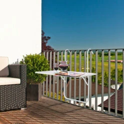 Mesa Colgante Para Balcón Plegable De Aprox.60x40 Cm Mesa Plegable De Pared Mesa Colgante, Lacado En Polvo Blanco, Estructura De Acero, Jardín -Mano Mano Ventas 46938642 5