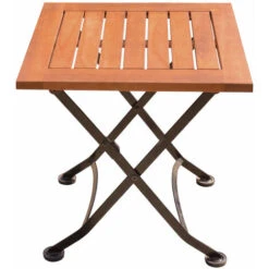 Mesa Auxiliar Plegable Mesa De Camping Mesa De Balcón Longitud 45 Cm Madera De Eucalipto Plegable, Metal Marrón, H 45 Cm, Balcón De Jardín
