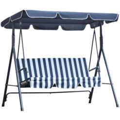 OUTSUNNY Columpio Balancín De Jardín Exterior De 3 Plazas Con Cojín Techo Ajustable Y Marco De Metal Para Balcón Terraza Patio Carga Máx. 200 Kg 172x110x153 Cm