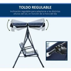 OUTSUNNY Columpio Balancín De Jardín Exterior De 3 Plazas Con Cojín Techo Ajustable Y Marco De Metal Para Balcón Terraza Patio Carga Máx. 200 Kg 172x110x153 Cm -Mano Mano Ventas 47950738 4