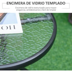 OUTSUNNY Mesa De Jardín Redonda Mesa De Café Exterior Con Tablero De Cristal Decorativo Y Marco De Metal Para Patio Terraza Balcón Ø50x55 Cm -Mano Mano Ventas 48224178 4