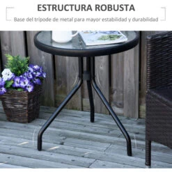 OUTSUNNY Mesa De Jardín Redonda Mesa De Café Exterior Con Tablero De Cristal Decorativo Y Marco De Metal Para Patio Terraza Balcón Ø50x55 Cm -Mano Mano Ventas 48224178 5