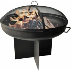 Brasero De Exterior Circular En Acero Negro Con Tapa Protectora