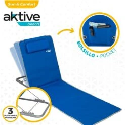 Esterilla Plegable Con Respaldo Reclinable, Cojín Y Bolsillo Azul Aktive -Mano Mano Ventas 49955800 3