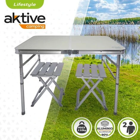 Mesa Plegable Camping Con 2 Taburetes Aktive 2 Mesa Plegable Camping Con 2 Taburetes Aktive - Imagen 2