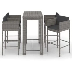 Set Muebles Bar Jardín 5 Piezas Y Cojines Ratán Sintético Gris VidaXL
