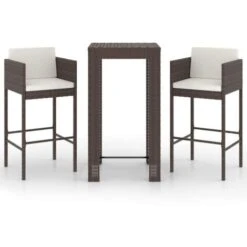 Set De Bar De Jardín 3 Piezas Y Cojines Ratán Sintético Marrón VidaXL