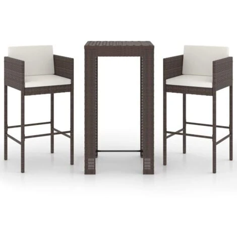 Set De Bar De Jardín 3 Piezas Y Cojines Ratán Sintético Marrón VidaXL 1 Set De Bar De Jardín 3 Piezas Y Cojines Ratán Sintético Marrón VidaXL