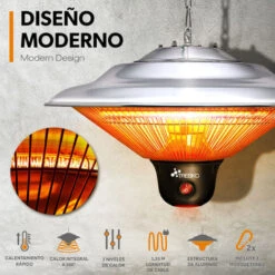 TRESKO Calefactor Por Infrarrojos De Pared Plateado 1500W + Control Remoto Estufa Radiante De Terraza Con 3 Temperaturas Radiador Eléctrico Para Exterior E Interior Calentador De Techo -Mano Mano Ventas 50152135 4