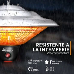 TRESKO Calefactor Por Infrarrojos De Pared Plateado 1500W + Control Remoto Estufa Radiante De Terraza Con 3 Temperaturas Radiador Eléctrico Para Exterior E Interior Calentador De Techo -Mano Mano Ventas 50152135 5