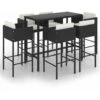 Set De Bar De Jardín 7 Pzas Y Cojines Ratán Sintético Negro VidaXL