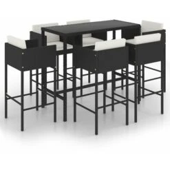 Set De Bar De Jardín 7 Pzas Y Cojines Ratán Sintético Negro VidaXL