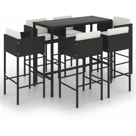 Set De Bar De Jardín 7 Pzas Y Cojines Ratán Sintético Negro VidaXL 1 Set De Bar De Jardín 7 Pzas Y Cojines Ratán Sintético Negro VidaXL