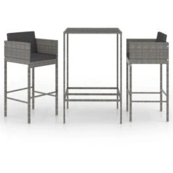 Set De Muebles Bar Jardín 3 Pzas Y Cojines Ratán Sintético Gris VidaXL