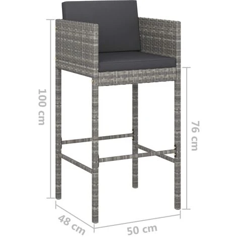 Set De Muebles Bar Jardín 3 Pzas Y Cojines Ratán Sintético Gris VidaXL 3 Set De Muebles Bar Jardín 3 Pzas Y Cojines Ratán Sintético Gris VidaXL - Imagen 3