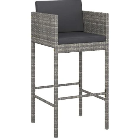 Set De Muebles Bar Jardín 3 Pzas Y Cojines Ratán Sintético Gris VidaXL 4 Set De Muebles Bar Jardín 3 Pzas Y Cojines Ratán Sintético Gris VidaXL - Imagen 4