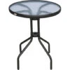 OUTSUNNY Mesa De Jardín Redonda Con Encimera De Vidrio Templado Decorativa Y Marco De Metal Para Patio Terraza Balcón Comedor Ø60x70 Cm