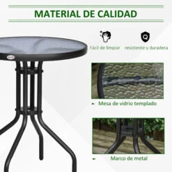 OUTSUNNY Mesa De Jardín Redonda Con Encimera De Vidrio Templado Decorativa Y Marco De Metal Para Patio Terraza Balcón Comedor Ø60x70 Cm -Mano Mano Ventas 50403811 4