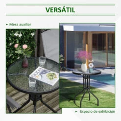 OUTSUNNY Mesa De Jardín Redonda Con Encimera De Vidrio Templado Decorativa Y Marco De Metal Para Patio Terraza Balcón Comedor Ø60x70 Cm -Mano Mano Ventas 50403811 5