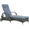 OUTSUNNY Tumbona De Ratán De Jardín Chaise Longue Con Respaldo Ajustable En 5 Posiciones Cojines Acolchados Reposacabezas Y 2 Ruedas 200x73x30-103 Cm