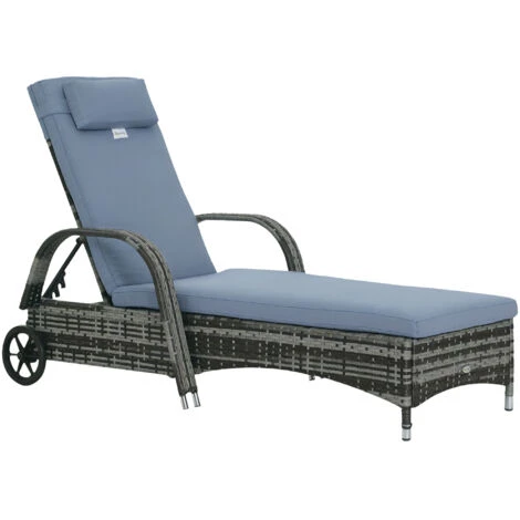 OUTSUNNY Tumbona De Ratán De Jardín Chaise Longue Con Respaldo Ajustable En 5 Posiciones Cojines Acolchados Reposacabezas Y 2 Ruedas 200x73x30-103 Cm 1 OUTSUNNY Tumbona De Ratán De Jardín Chaise Longue Con Respaldo Ajustable En 5 Posiciones Cojines Acolchados Reposacabezas Y 2 Ruedas 200x73x30-103 Cm