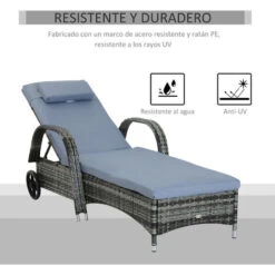 OUTSUNNY Tumbona De Ratán De Jardín Chaise Longue Con Respaldo Ajustable En 5 Posiciones Cojines Acolchados Reposacabezas Y 2 Ruedas 200x73x30-103 Cm 8 OUTSUNNY Tumbona De Ratán De Jardín Chaise Longue Con Respaldo Ajustable En 5 Posiciones Cojines Acolchados Reposacabezas Y 2 Ruedas 200x73x30-103 Cm -Mano Mano Ventas 50837229 4