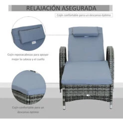 OUTSUNNY Tumbona De Ratán De Jardín Chaise Longue Con Respaldo Ajustable En 5 Posiciones Cojines Acolchados Reposacabezas Y 2 Ruedas 200x73x30-103 Cm 9 OUTSUNNY Tumbona De Ratán De Jardín Chaise Longue Con Respaldo Ajustable En 5 Posiciones Cojines Acolchados Reposacabezas Y 2 Ruedas 200x73x30-103 Cm -Mano Mano Ventas 50837229 5