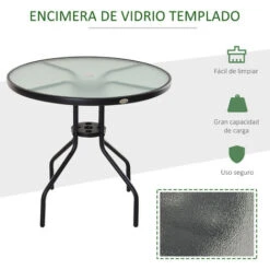 OUTSUNNY Mesa De Jardín Redonda Mesa Comedor De Cristal Templado Con Agujero Para Sombrilla Y Estructura Metálica Para Patio Terraza Balcón Exterior Ø80x72 Cm 9 OUTSUNNY Mesa De Jardín Redonda Mesa Comedor De Cristal Templado Con Agujero Para Sombrilla Y Estructura Metálica Para Patio Terraza Balcón Exterior Ø80x72 Cm -Mano Mano Ventas 50837244 5