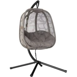 OUTSUNNY Silla Colgante Con Soporte De Acero Sillón Colgante Hamaca Con Cesta Plegable Y Cojines Para Interiores Y Exterior Carga 120 Kg 126x96x172 Cm