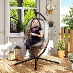 OUTSUNNY Silla Colgante Con Soporte De Acero Sillón Colgante Hamaca Con Cesta Plegable Y Cojines Para Interiores Y Exterior Carga 120 Kg 126x96x172 Cm -Mano Mano Ventas 51212044 3