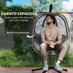 OUTSUNNY Silla Colgante Con Soporte De Acero Sillón Colgante Hamaca Con Cesta Plegable Y Cojines Para Interiores Y Exterior Carga 120 Kg 126x96x172 Cm -Mano Mano Ventas 51212044 4