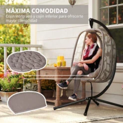 OUTSUNNY Silla Colgante Con Soporte De Acero Sillón Colgante Hamaca Con Cesta Plegable Y Cojines Para Interiores Y Exterior Carga 120 Kg 126x96x172 Cm -Mano Mano Ventas 51212044 5